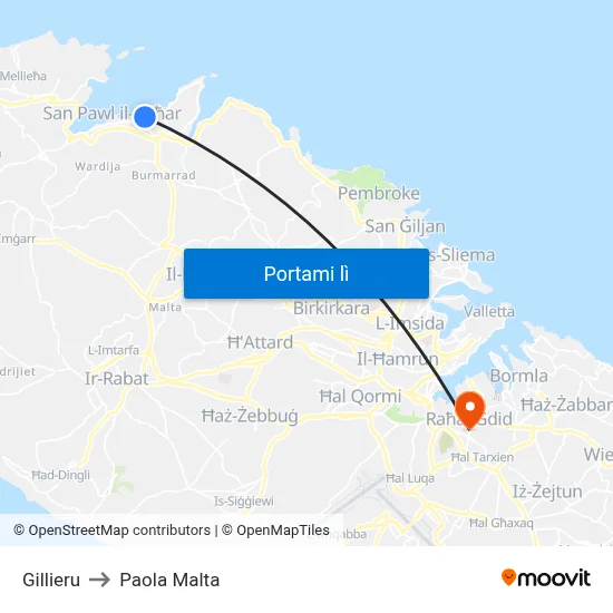 Gillieru to Paola Malta map