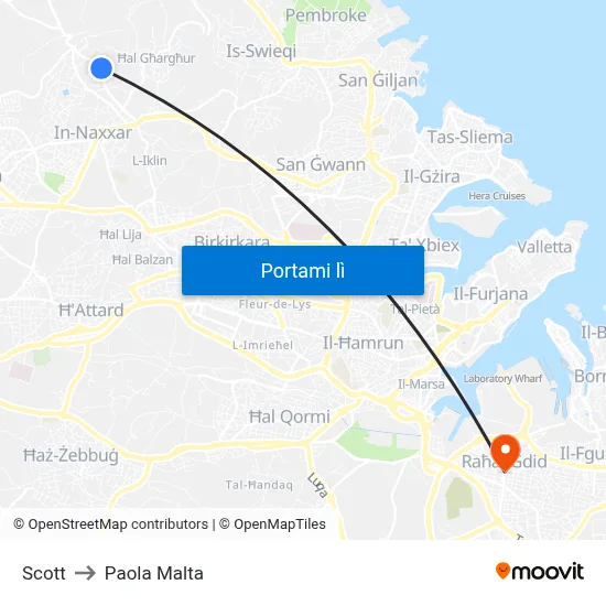 Scott to Paola Malta map