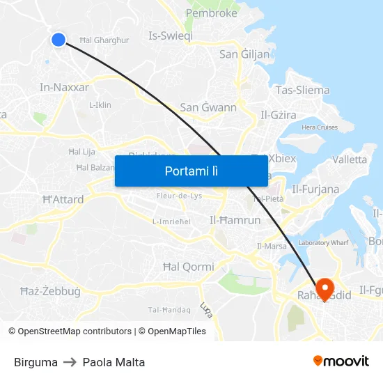 Birguma to Paola Malta map