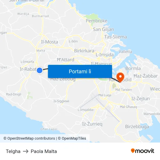 Telgha to Paola Malta map