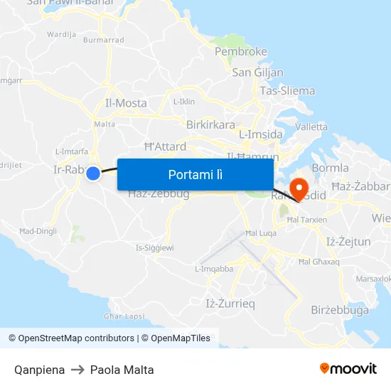 Qanpiena to Paola Malta map