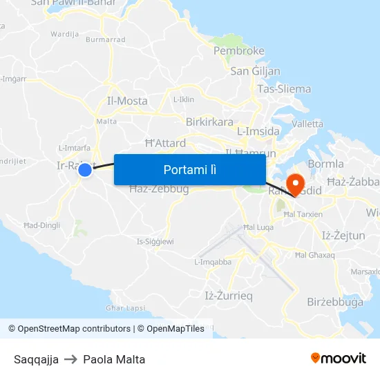 Saqqajja to Paola Malta map