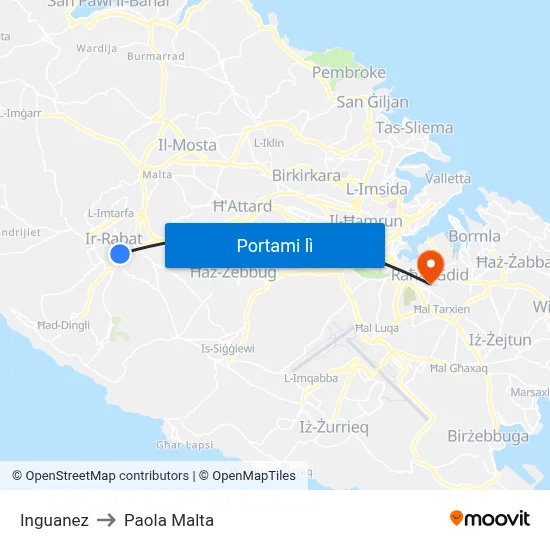 Inguanez to Paola Malta map