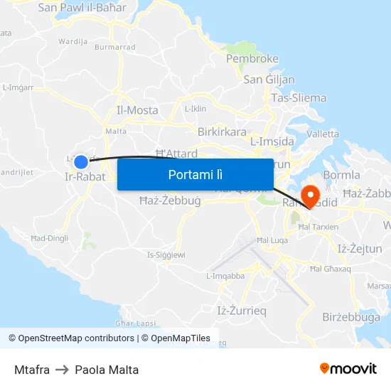 Mtafra to Paola Malta map