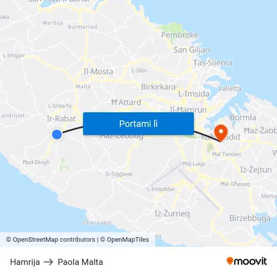 Hamrija to Paola Malta map