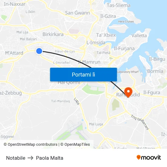 Notabile to Paola Malta map