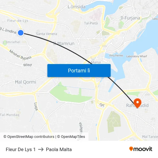 Fleur De Lys 1 to Paola Malta map