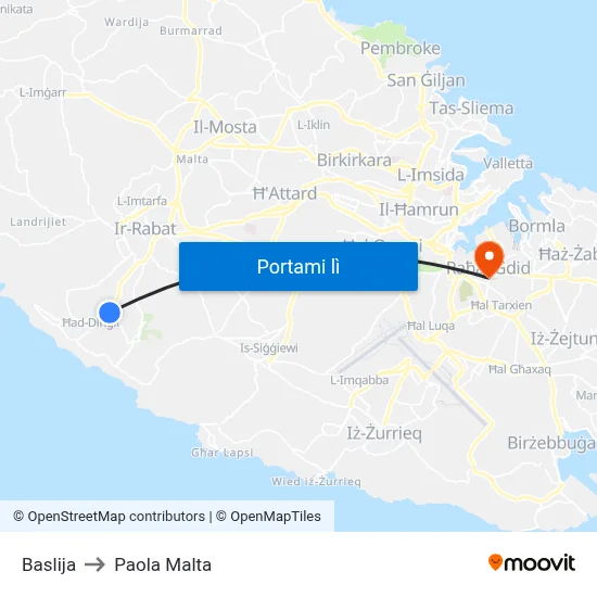 Baslija to Paola Malta map