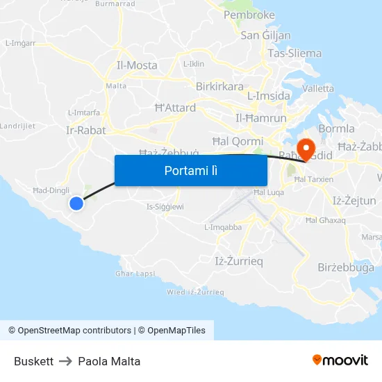 Buskett to Paola Malta map