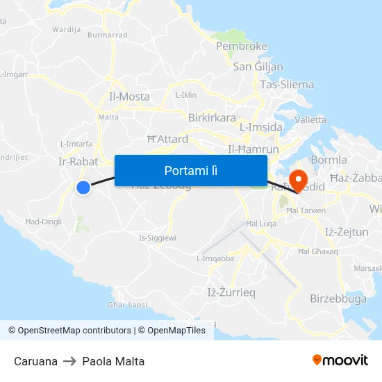 Caruana to Paola Malta map