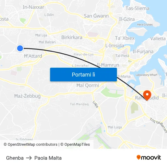 Ghenba to Paola Malta map