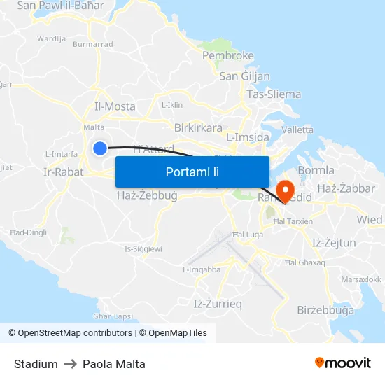 Stadium to Paola Malta map
