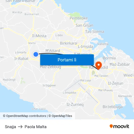 Snajja to Paola Malta map
