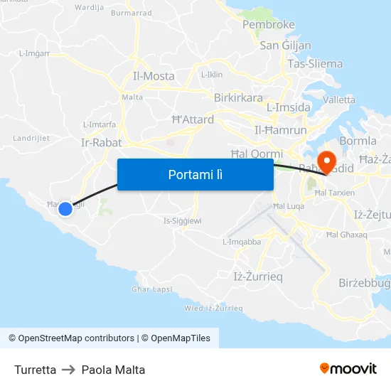Turretta to Paola Malta map