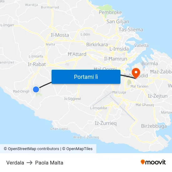 Verdala to Paola Malta map