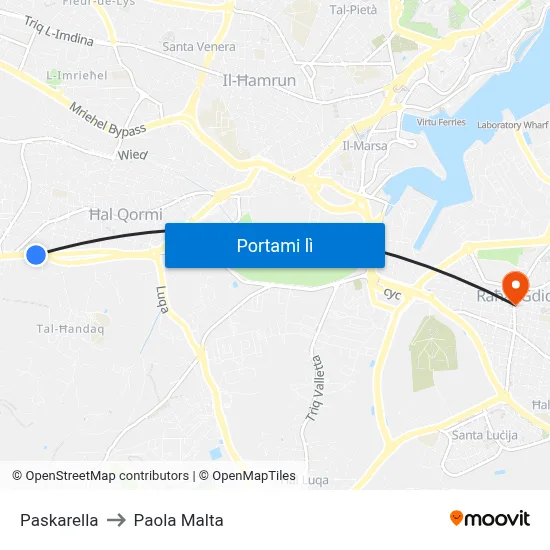 Paskarella to Paola Malta map