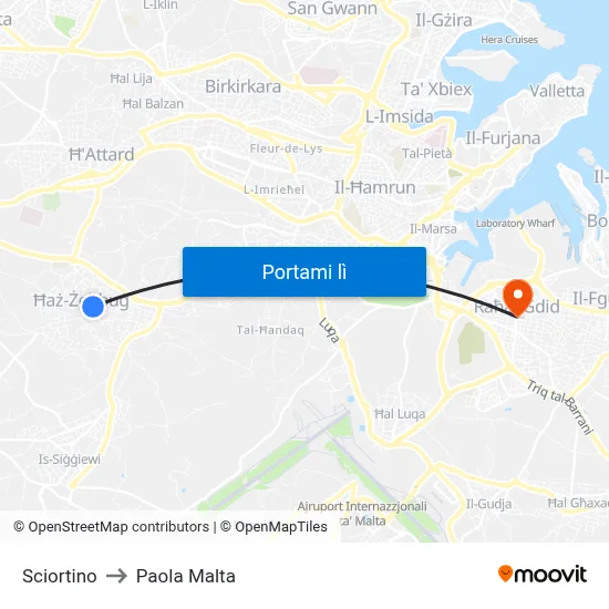 Sciortino to Paola Malta map