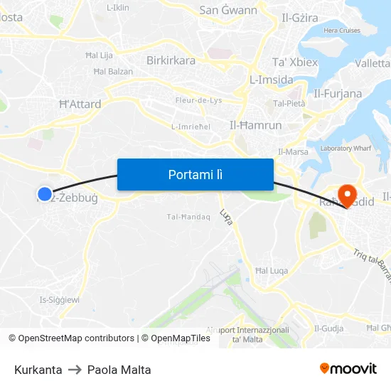 Kurkanta to Paola Malta map