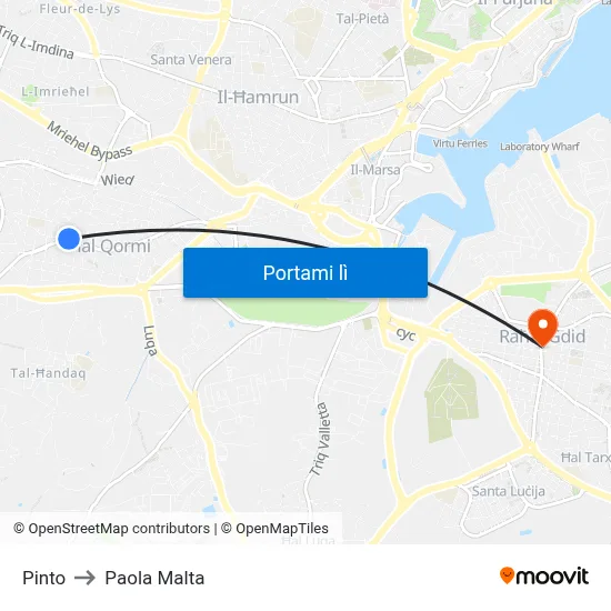 Pinto to Paola Malta map