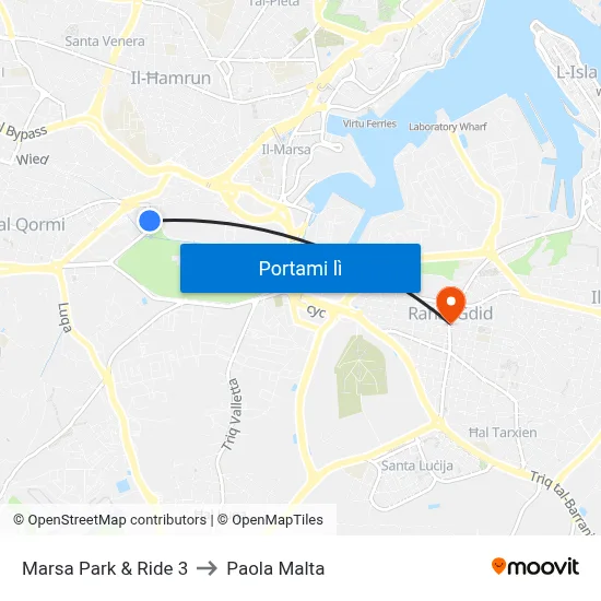 Marsa Park & Ride 3 to Paola Malta map