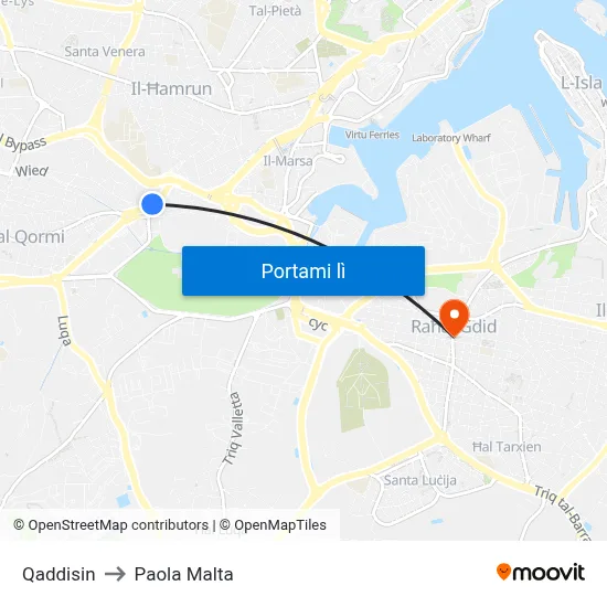 Qaddisin to Paola Malta map
