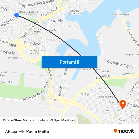 Atocia to Paola Malta map