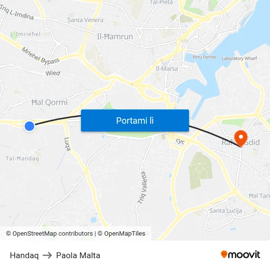 Handaq to Paola Malta map