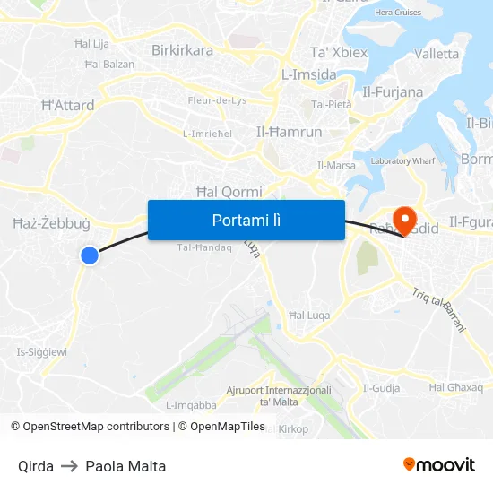 Qirda to Paola Malta map