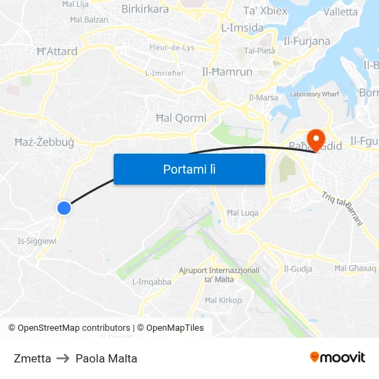 Zmetta to Paola Malta map
