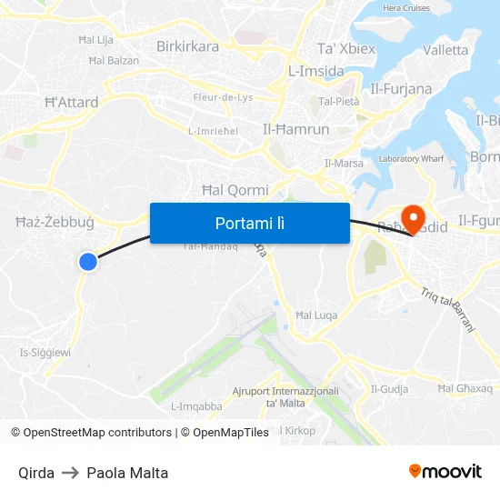 Qirda to Paola Malta map