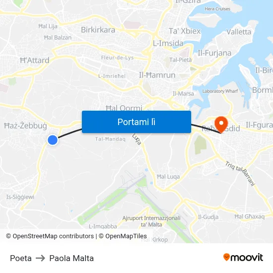 Poeta to Paola Malta map
