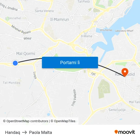 Handaq to Paola Malta map
