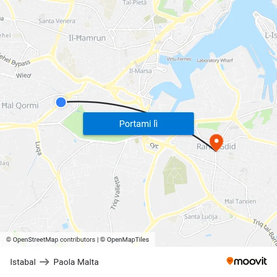 Istabal to Paola Malta map