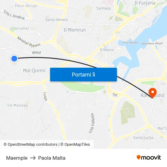 Maemple to Paola Malta map