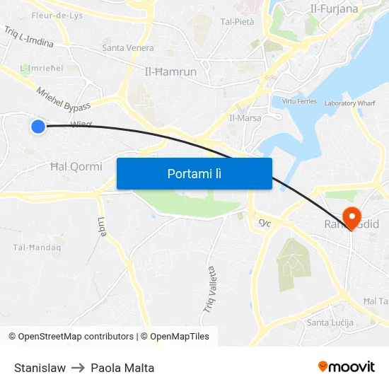 Stanislaw to Paola Malta map