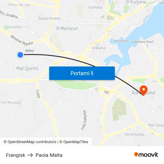 Frangisk to Paola Malta map