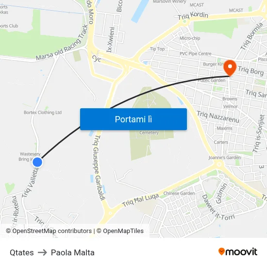 Qtates to Paola Malta map