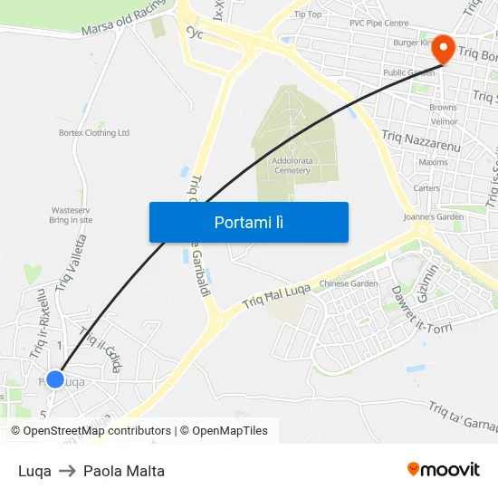 Luqa to Paola Malta map