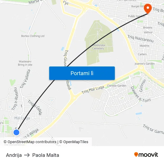 Andrija to Paola Malta map
