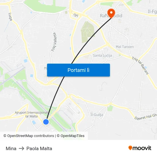 Mina to Paola Malta map