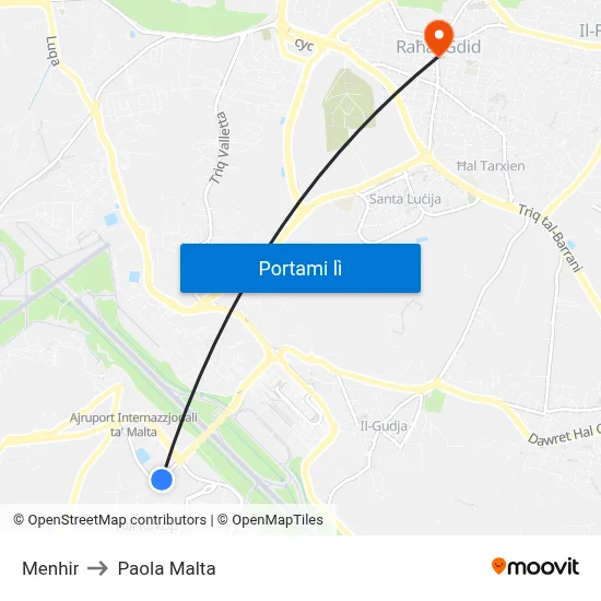 Menhir to Paola Malta map
