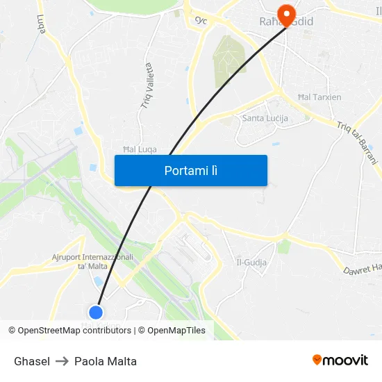 Ghasel to Paola Malta map
