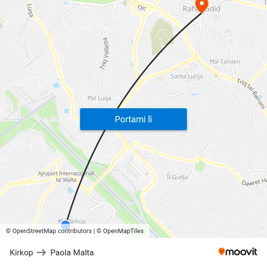 Kirkop to Paola Malta map
