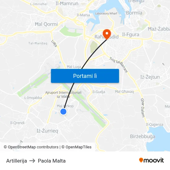 Artillerija to Paola Malta map