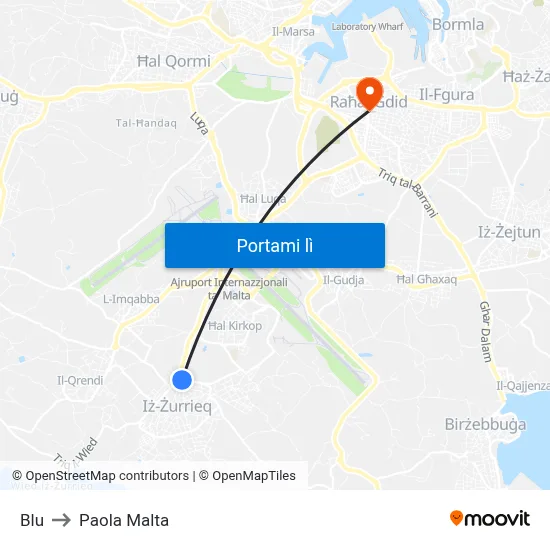 Blu to Paola Malta map