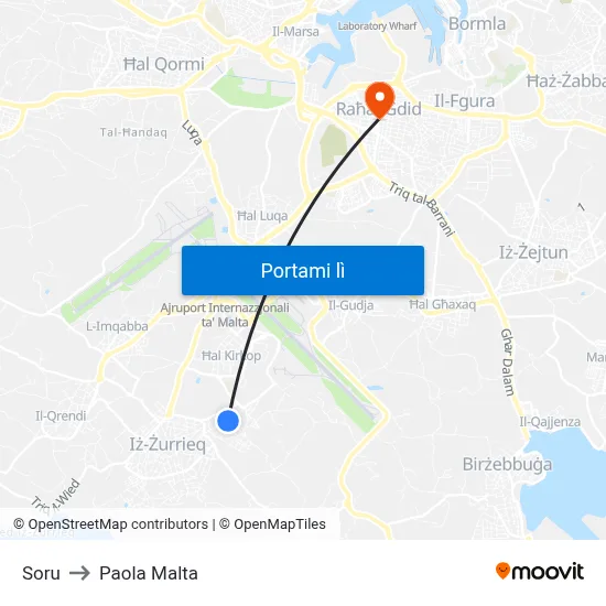 Soru to Paola Malta map