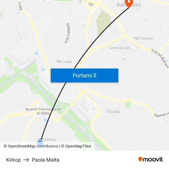 Kirkop to Paola Malta map