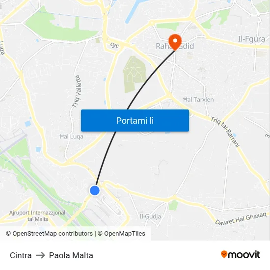 Cintra to Paola Malta map