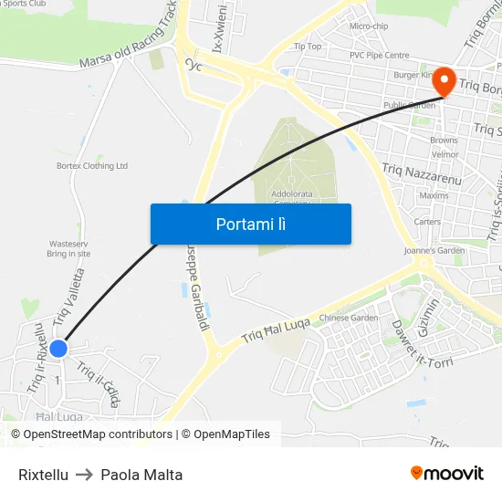 Rixtellu to Paola Malta map