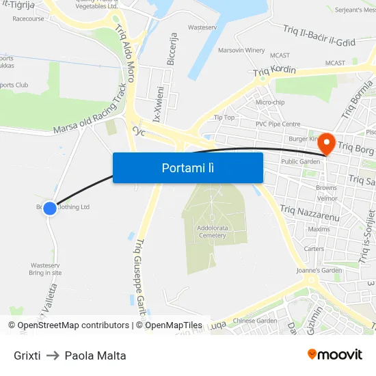 Grixti to Paola Malta map